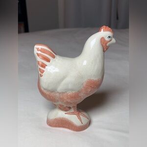 Rye Pottery Hand Painted Ceramic Chicken Statue Coral